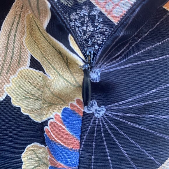 Vintage Clio Skirt Sz 10 Black Floral Umbrella Print Midi Asian Inspired Boho - Picture 13 of 14